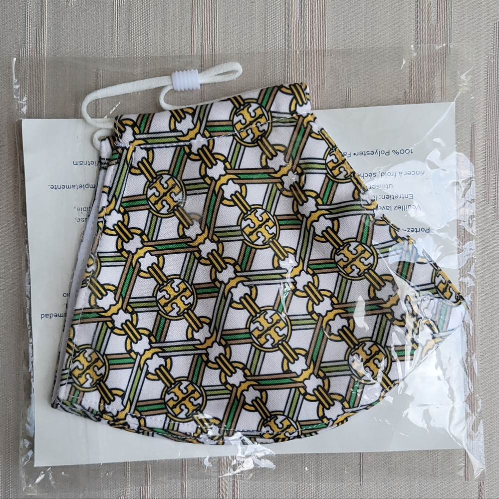 Tory Burch Yellow Green White Gemini Link Print Face Mask
